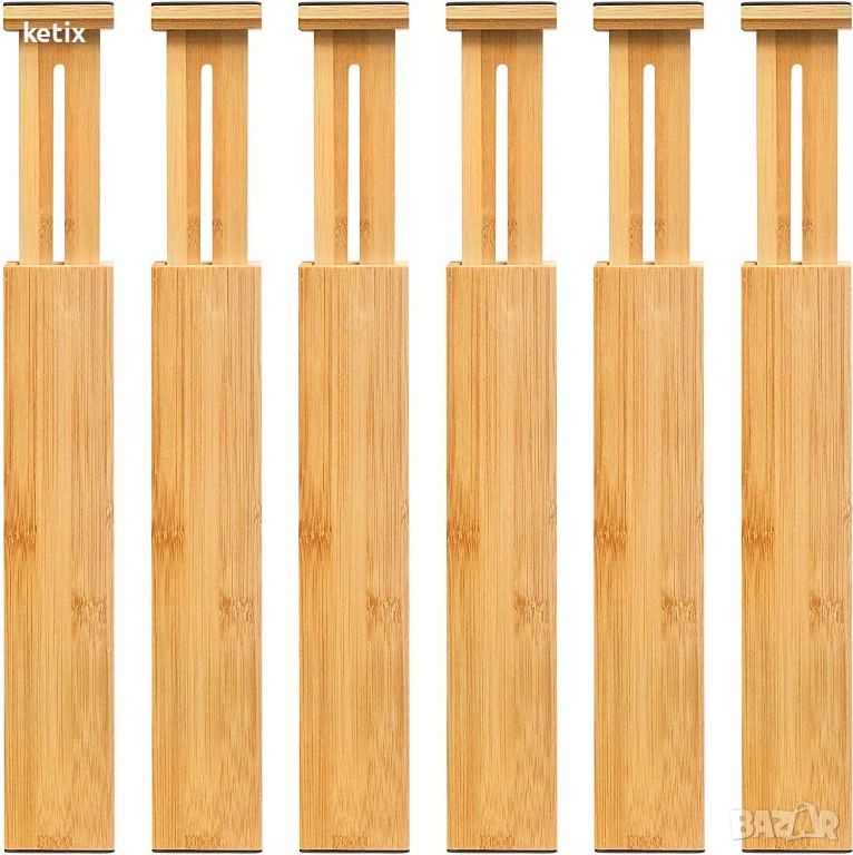 Разделител за чекмеджета с регулируем дизайн, бамбук,6бр., снимка 1
