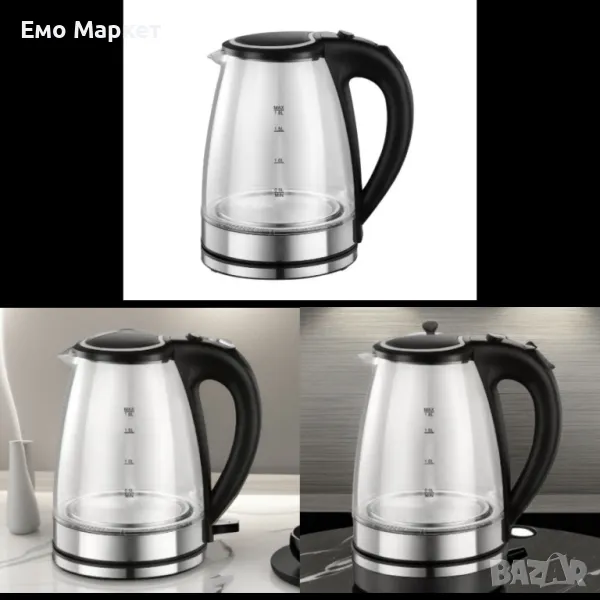 Електрическа кана Rosberg, 1800W, 1.8 л, стъклена, Черен. Гаранция 24 месеца , снимка 1