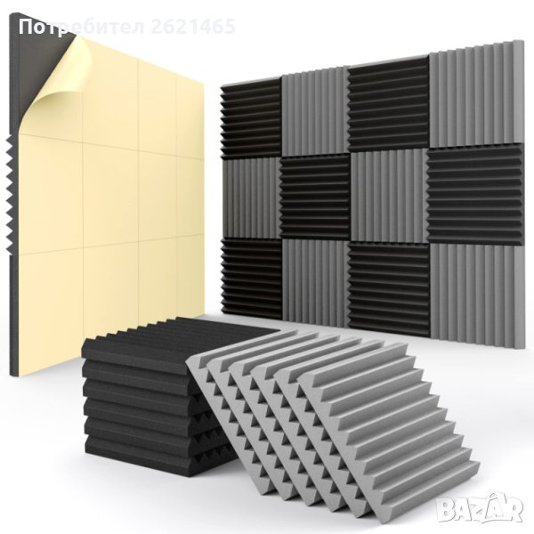 Панели за шумоизолация и звукоизолация, 12 броя, Огнеупорни, 30x30x2.5 ...
