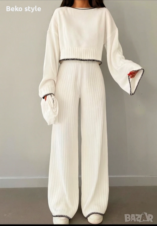 Дамски комплект фино плетиво налично в Бордо Зелено Сиво Бало, снимка 1