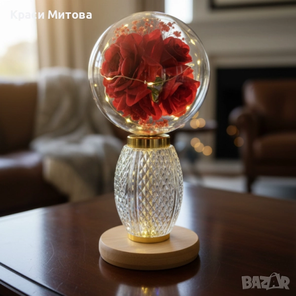 Декоративна лампа с червени рози и мека светлина – за топлина и хармония у дома, снимка 1