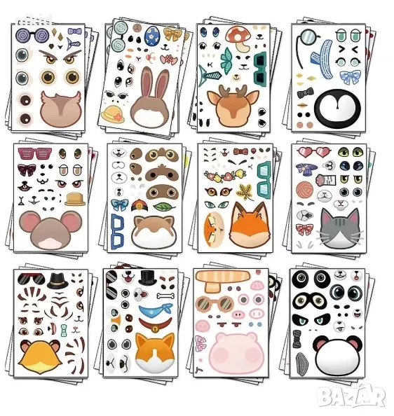 16 листа занимателна игра лепенки пъзел лица лице самозалепващи стикери, снимка 1