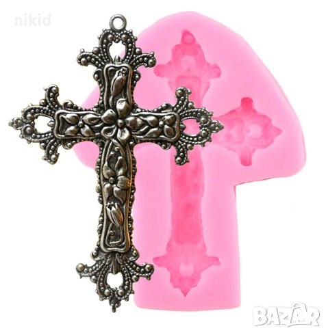 Кръст на цветя силиконов молд форма декор торта сладки фондан и др. украса, снимка 1