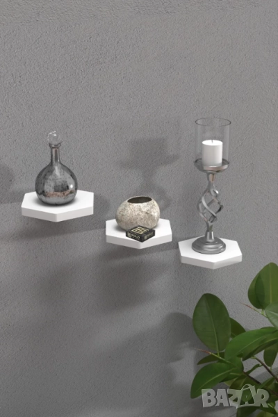 Рафтчета за стена/Комплект от 3 шестоъгълни етажерки за стена 5 цвята, снимка 1