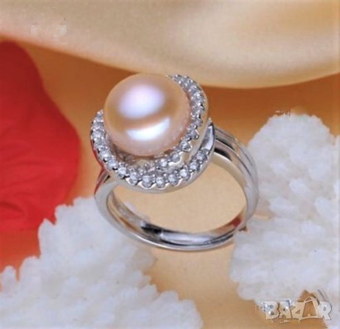 Пръстен с естествена, розова перла и сребро, снимка 1