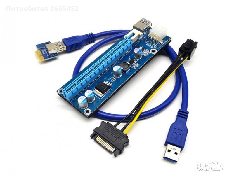 НОВ Екстендер Estillo Riser Card 6Pin PCI-Е x 1 към PCI-Е x16 риг крипто рейзъри, снимка 1