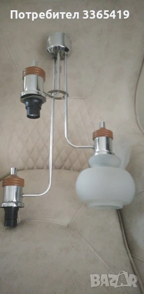 Ретро модерен прозрачен стъклен абажур на степени .полилей хром, снимка 1