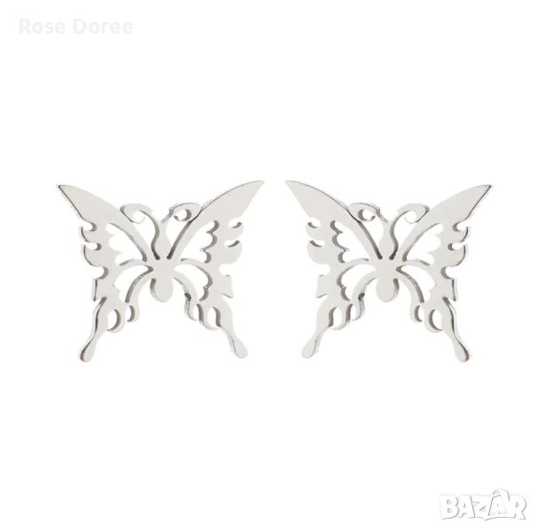 RD 521 Обеци Пеперуда в сребристо пеперудки медицинска стомана безплатна доставка стоманени бижута, снимка 1