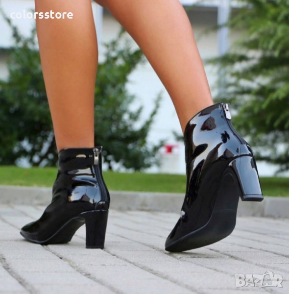 Боти на ток - черен лак - K-124, снимка 1