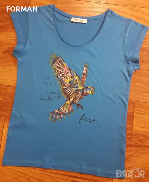 СТРАХОТНА синя тениска с релефна щампа орел, снимка 1