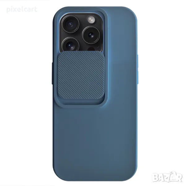 Силиконов калъф Camshield Soft за iPhone 15 Pro, Тъмно син, снимка 1