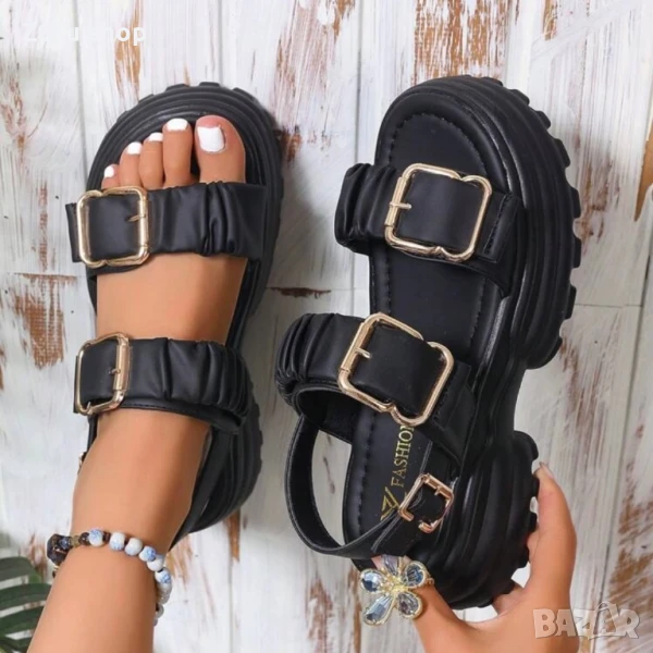 Дамски черни сандали, снимка 1