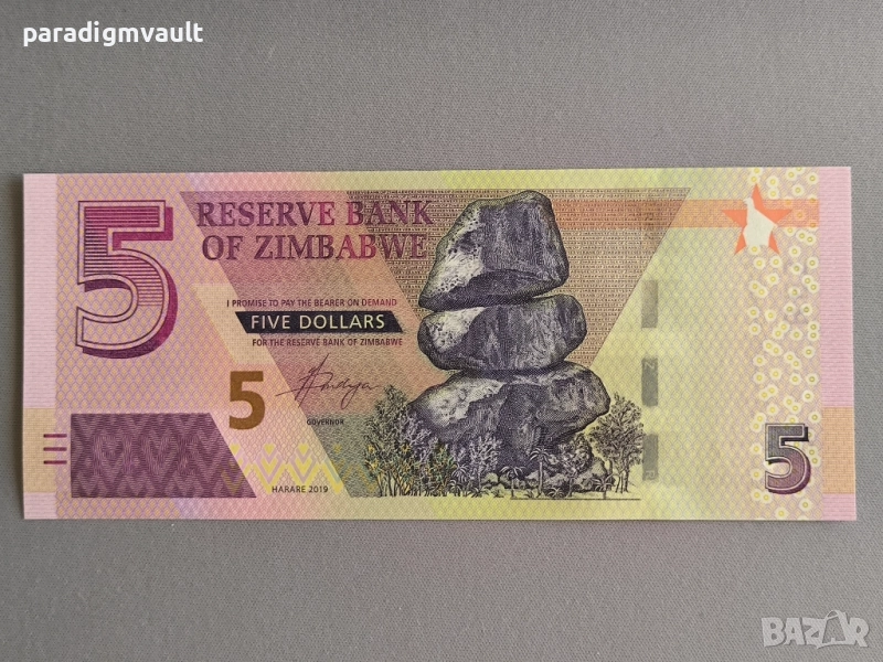 Банкнота - Зимбабве - 5 долара UNC | 2019г., снимка 1