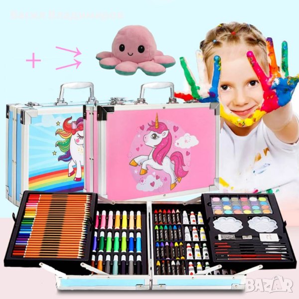 Детски комплект за рисуване в куфарче с двулицев октопод, снимка 1