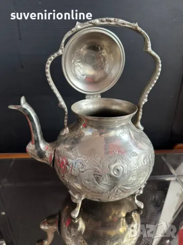 старинен чайник месинг посребрен, снимка 2 - Антикварни и старинни предмети - 49647984