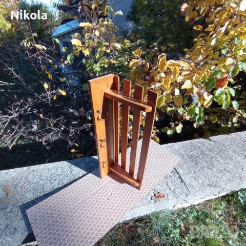 Стенна закачалка за дрехи и шапки дървена 64/24см, снимка 5 - Закачалки - 38486837