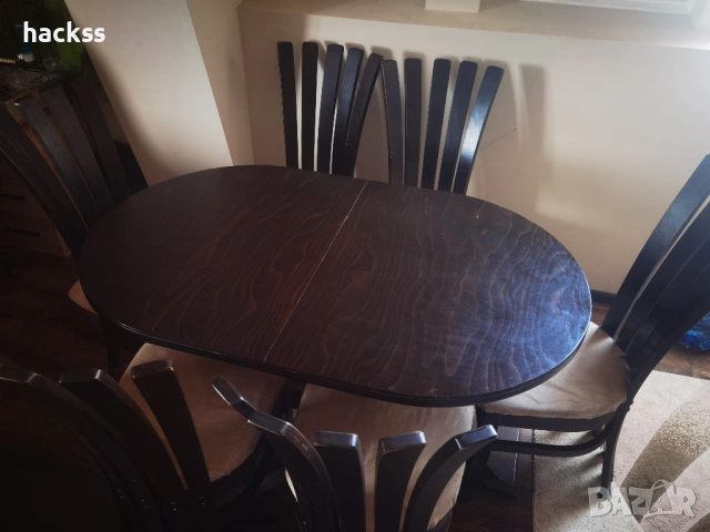 Трапезарна Маса масив + 6 бр. столове ветрило, снимка 3 - Маси - 53933812