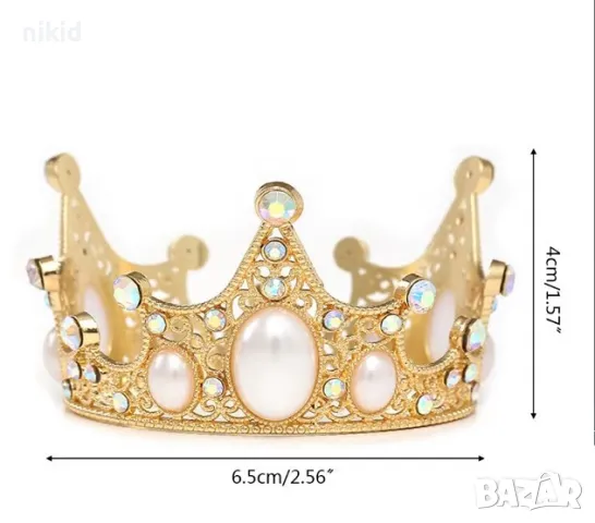 Метална златна сребърна корона с камъни и перли за декорация украса торта и др декор, снимка 2 - Други - 45650333