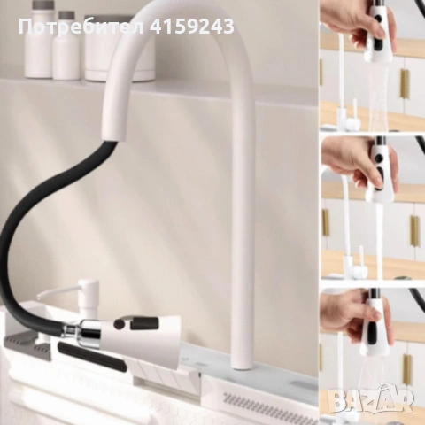 Умна кухненска мивка с изтеглящ се кран – LED дисплей, водопад, филтрирана вода и пълен комплект за , снимка 2 - Други - 53110281