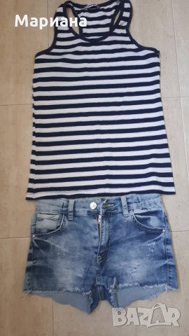 Къси дънкови панталонки с потник и болеро , снимка 2 - Детски комплекти - 29288683