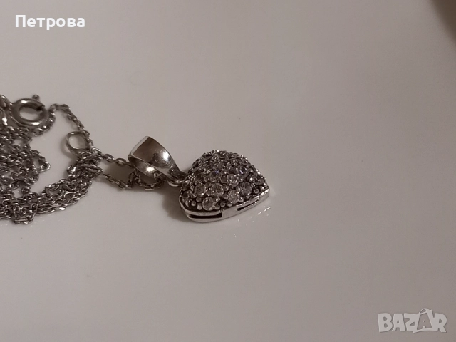Сребърно колие със сърце , снимка 4 - Колиета, медальони, синджири - 52041211