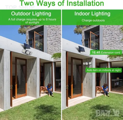 Външна соларна лампа с панел, сензор и дистанционно LANSOW, снимка 5 - Соларни лампи - 48678634