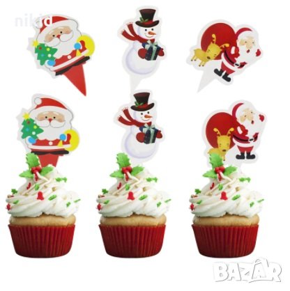 25 бр Коледни къси картонени топери за кексчета мъфини торта рожден ден украса, снимка 2 - Други - 30434237