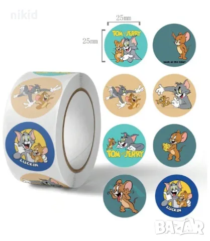 100 бр Том и Джери самозалепващи лепенки стикери за ръчна изработка за подарък