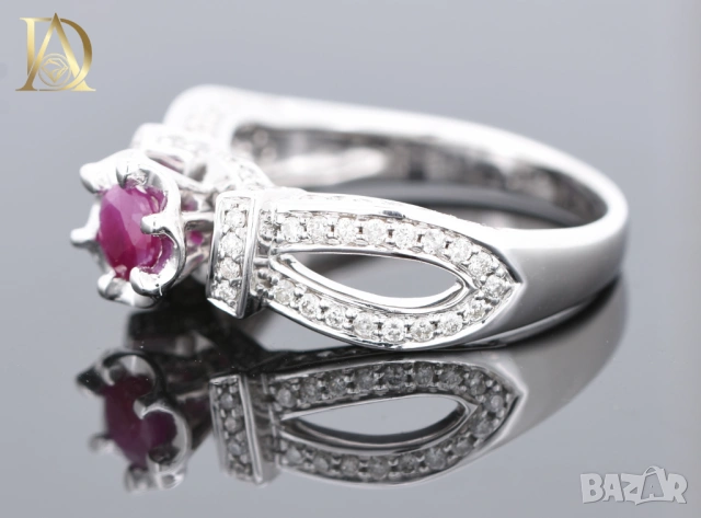 Нов Златен Пръстен с Естествен Рубин и 0.74кт Естествени Диаманти, снимка 6 - Пръстени - 53357760