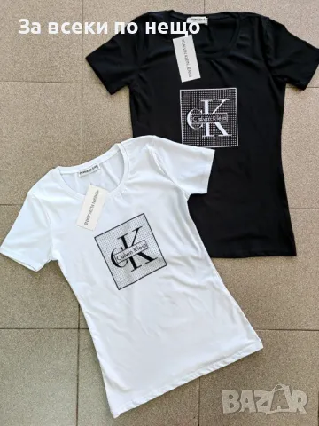 Calvin Klein Дамска Памучна Тениска С Лого С Камъни👚Дамска Блуза С Къс Ръкав Келвин Клайн Код B321
