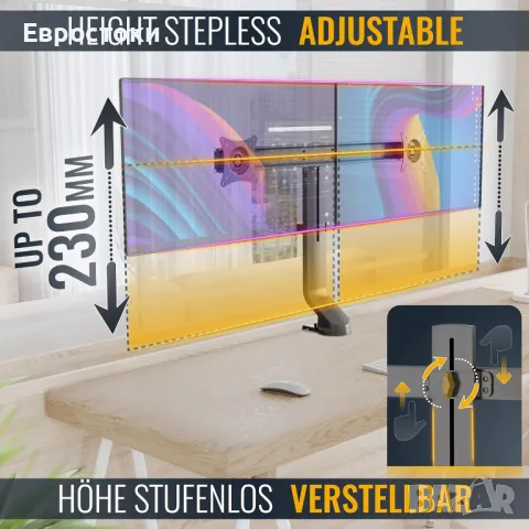 RICOO TS3811 Регулируема накланяща се стойка за маса с 2 екрана 17-27 инча (43-69 см) за компютър , снимка 7 - Други - 47906740