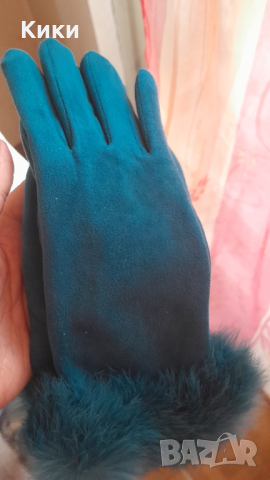 Тюркоазени микрофибърни меки  ръкавици с кадифена подплата, снимка 4 - Ръкавици - 44818324
