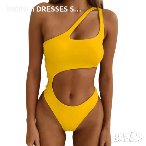 Жълт цял бански с едно рамо, снимка 1