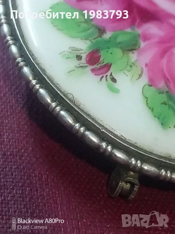 Антична сребърна порцеланова брошка-букет от рози., снимка 2 - Антикварни и старинни предмети - 50792070