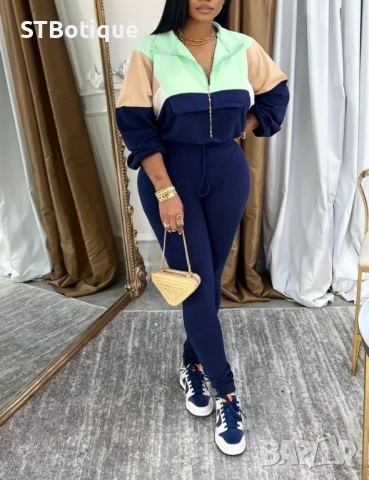 🌸 .Дамски Комплект – Цветна Блуза с Цип + Клин Висока Талия 🌸, снимка 2 - Спортни екипи - 51942132