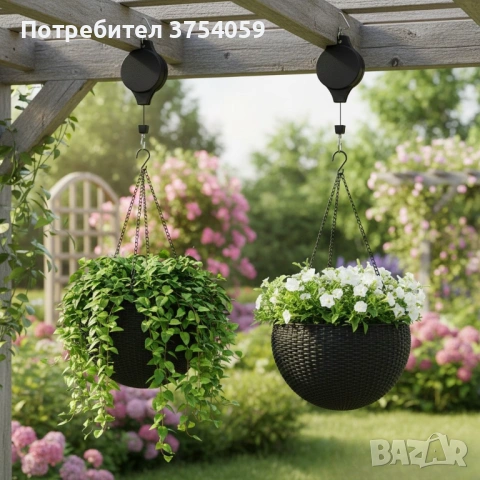 Телескопична градинска кука с прибираща се макара за висящи растения и декорации, снимка 2 - Градински мебели, декорация  - 53076600