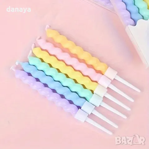 5365 Комплект цветни спираловидни свещи за торта, 6 броя