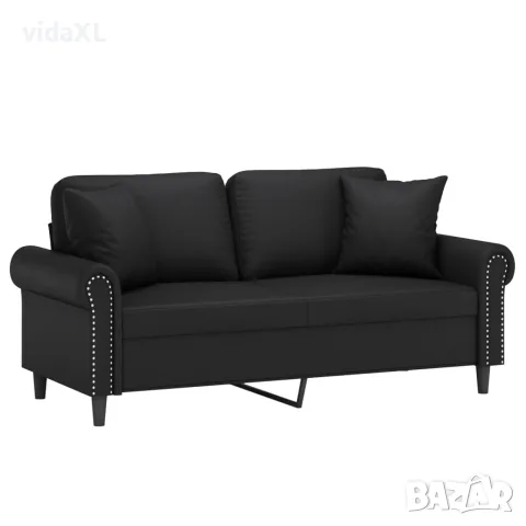 vidaXL 2-местен диван с декоративни възглавници черен 140 см, снимка 3 - Дивани и мека мебел - 56146696
