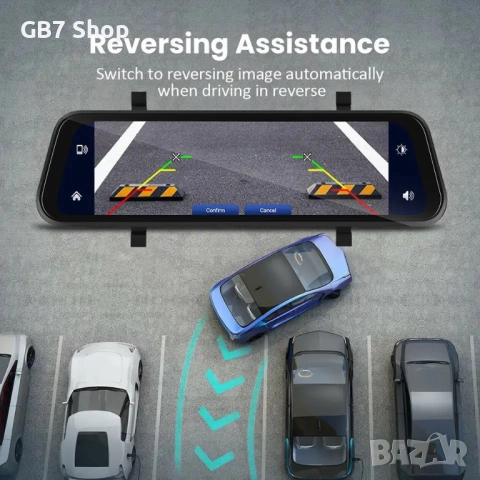  9.66″ Смарт Огледало с 4K Видеорегистратор, Задна Камера 1080p, GPS Навигация, CarPlay/Android, снимка 5 - Аксесоари и консумативи - 52741288