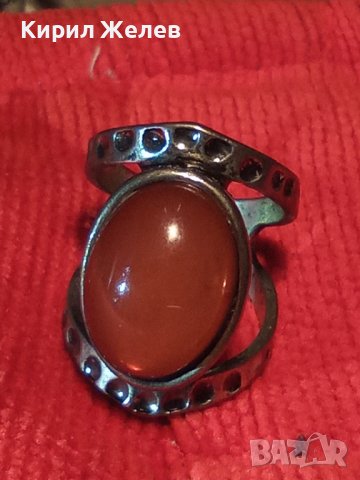 КРАСИВ РЕТРО ВИНТИДЖ АРТ ПОСРЕБРЕН СКЪПОЦЕНЕН ПРЪСТЕН с ШЛИФОВАН ЕСТЕСТВЕН КАРНЕОЛ 26613, снимка 2 - Пръстени - 36419630