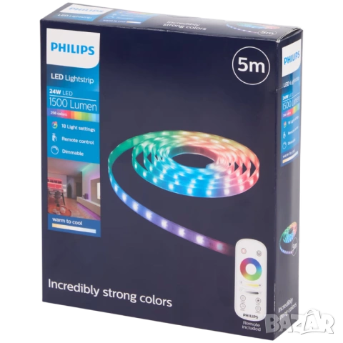 НОВА LED лента Philips 5м RGB 24W 1500lm – с дистанционно и режими
