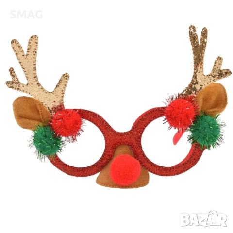 Коледни очила червен брокат златни рога_1227266, снимка 2 - Други - 52732707