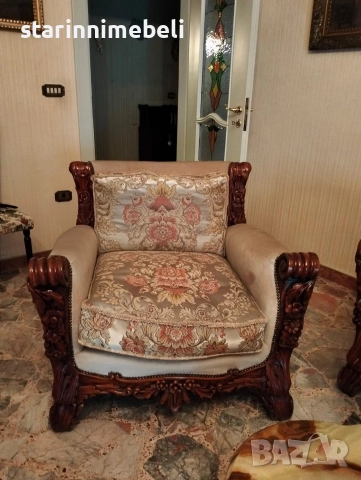 Уникална барокова гарнитура и маса с ониксов плот, снимка 6 - Дивани и мека мебел - 52797319