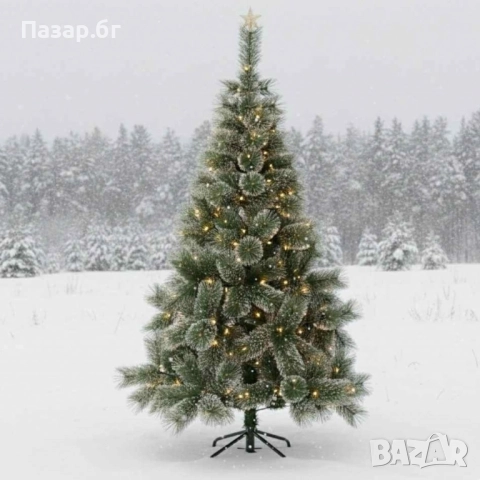 Коледна елха с бели заскрежени връхчета