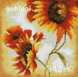  гоблен "ТРИПТИХ СЛЪНЧОГЛЕДИ"-D44; 3 броя, всеки с размер /21*21/см. 24 цвята; шев 1:4;63 лв, снимка 4 - Гоблени - 8317728