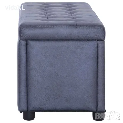 vidaXL Storage Ottoman 87,5 cm Grey Faux Suede Leather, снимка 2 - Ракли - 56146473