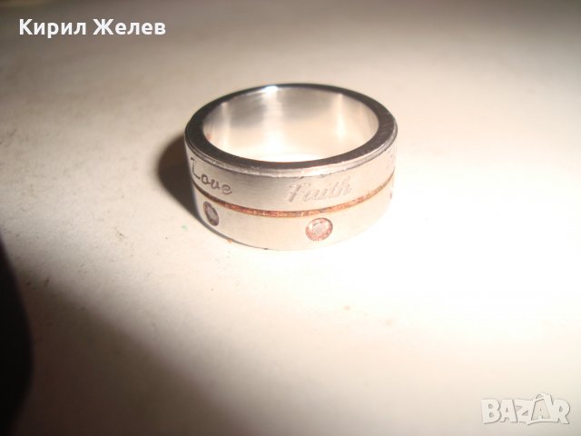 ВЯРА НАДЕЖДА ЛЮБОВ МАРКОВ ПРЪСТЕН БЛАГОРОДНА СТОМАНА ИНКРУСТИРАНИ СКЪПИ КАМЪНИ ФАСЕТИРАНИ 19625, снимка 11 - Пръстени - 32088875