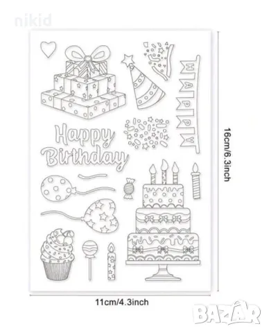 Happy Birthday торта балони рожден ден силиконов гумен печат декор бисквитки фондан Scrapbooking, снимка 3 - Други - 49585837