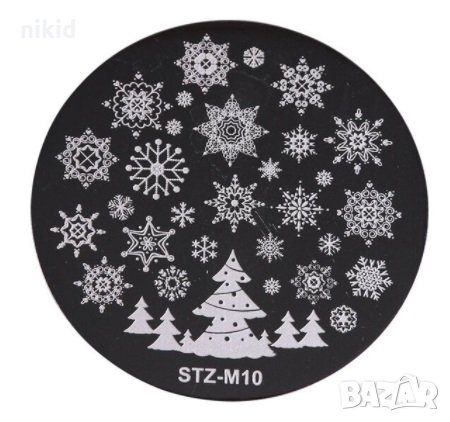 STZ-M010 снежинки Коледен Коледна кръгла плочка / щампа шаблон за печат на нокти маникюр, снимка 1 - Продукти за маникюр - 31672507