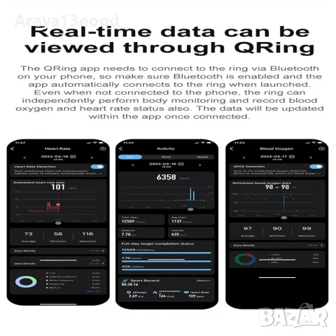 R04 Smart Ring – смарт пръстен с измерване на пулс, кислород, сън и физическа активност, размер 10, снимка 9 - Смарт гривни - 56165382